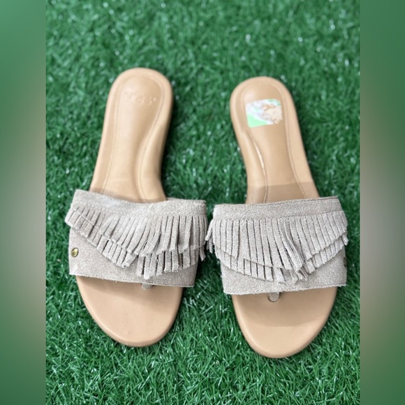 UGG Shoes - UGG Women’s Fringe Suede Slide Sandals - Tan Size 5